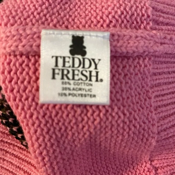 TF Teddy Fresh Pink Intarsia Sweater with Bear Design Size L - Picture 4 of 4